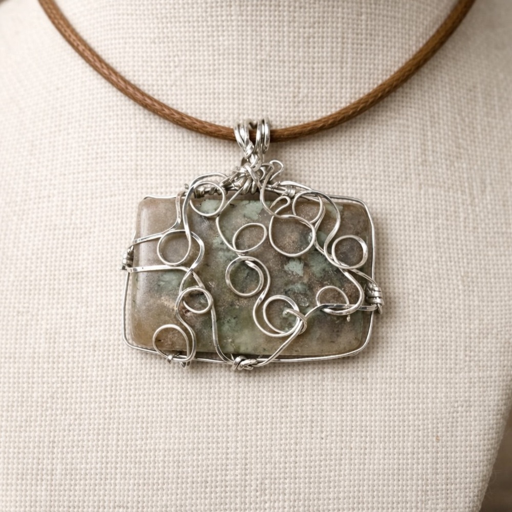 Idaho Owyhee Jasper handmade wire wrapped pendant with cord.  One of a kind - Picture 3 of 6